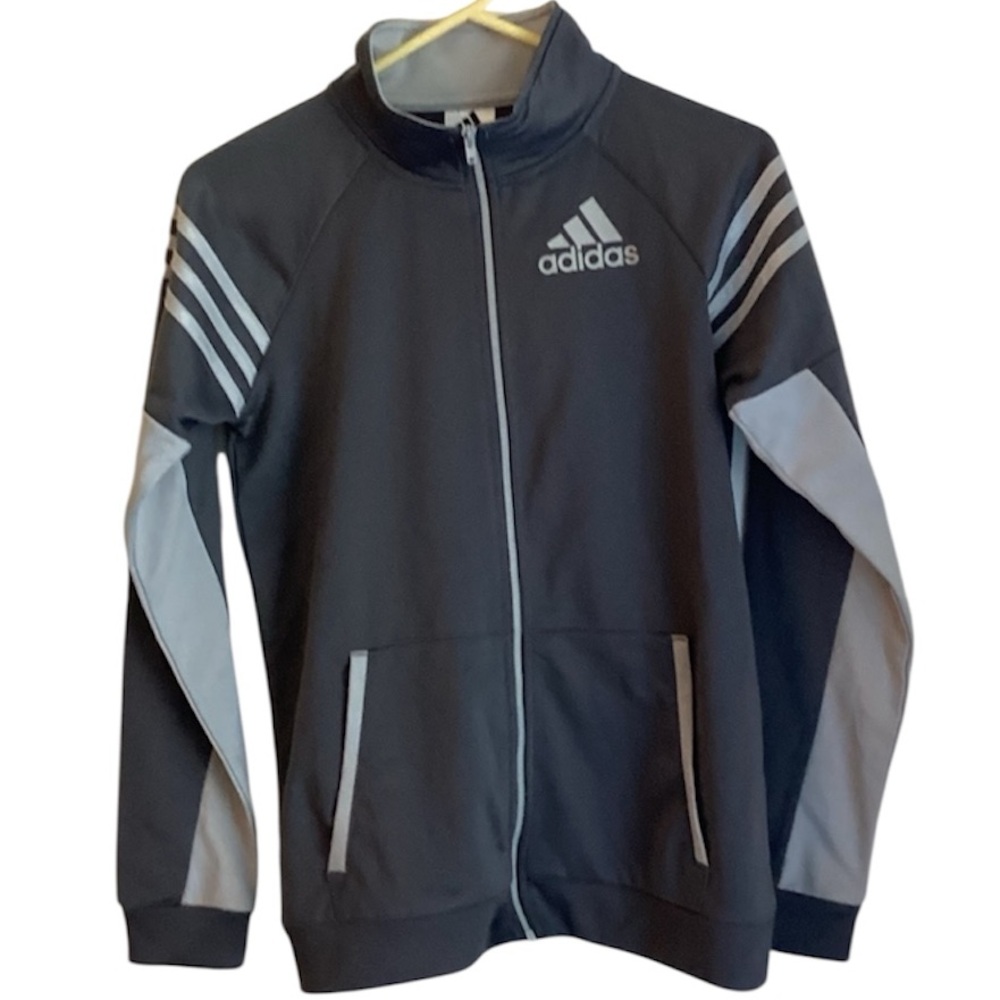 Adidas NWT Gray Full Zip Three Stripe Jacket Boys Size Large 14-16